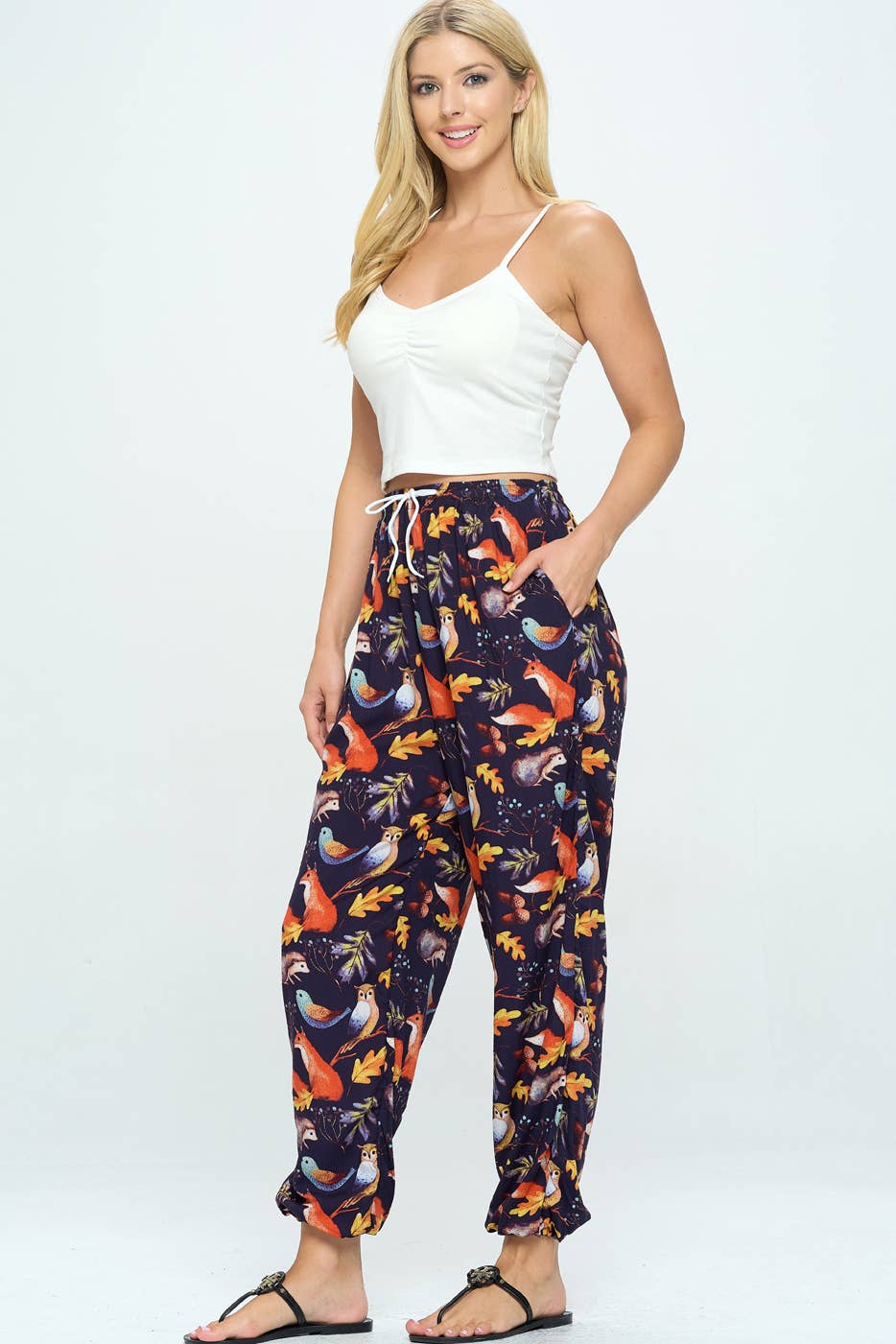 Woodland Animal Print Pant With Drawstring and Pocket