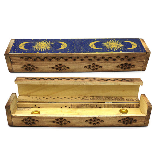 Sun & Moon Wooden Incense Burner Box