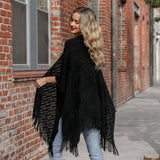 Soft Diagonal Knit Tassel Trim Ruana