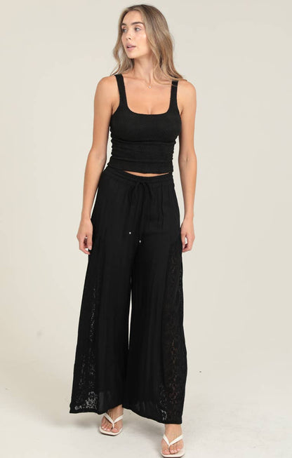 Lace Sided Wide Leg Pants