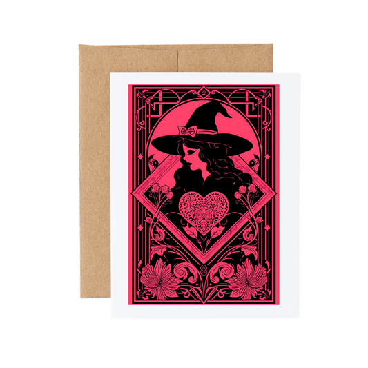 Hot Pink and Black Witchy Valentine Notecard