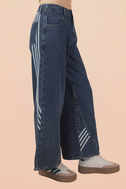 VJP90051-VERY JEAN Twill Tape Detail Washed Denim Pants