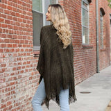 Soft Diagonal Knit Tassel Trim Ruana