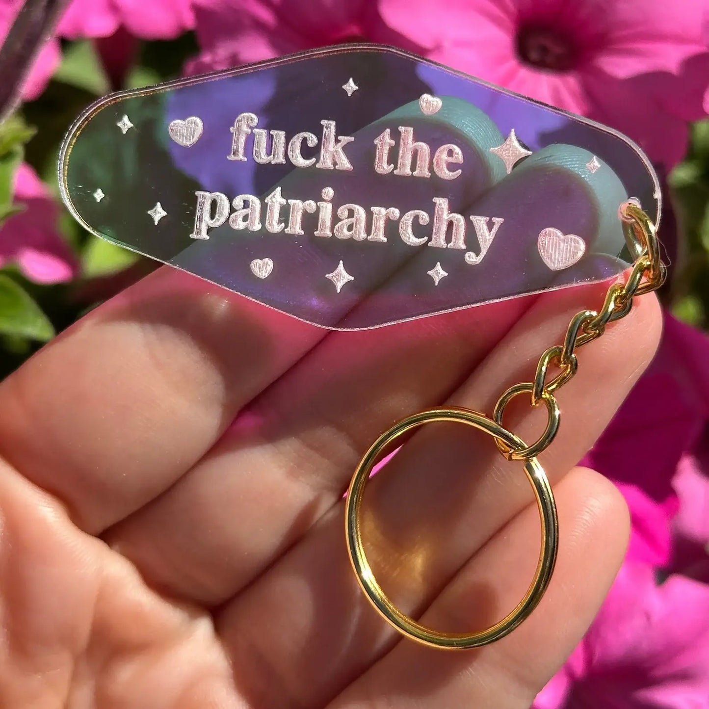 Fuck The Patriarchy Iridescent Acrylic Motel Style Keychain