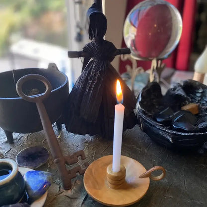 Corn Husk Doll / Folk Poppet with Smock and Hood - Black