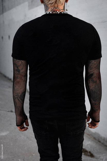 Graveyard Goth Fishnet Sleeve Shirt