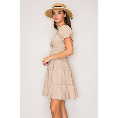 Short Sleeve Peasant 3 Tier Mini Dress
