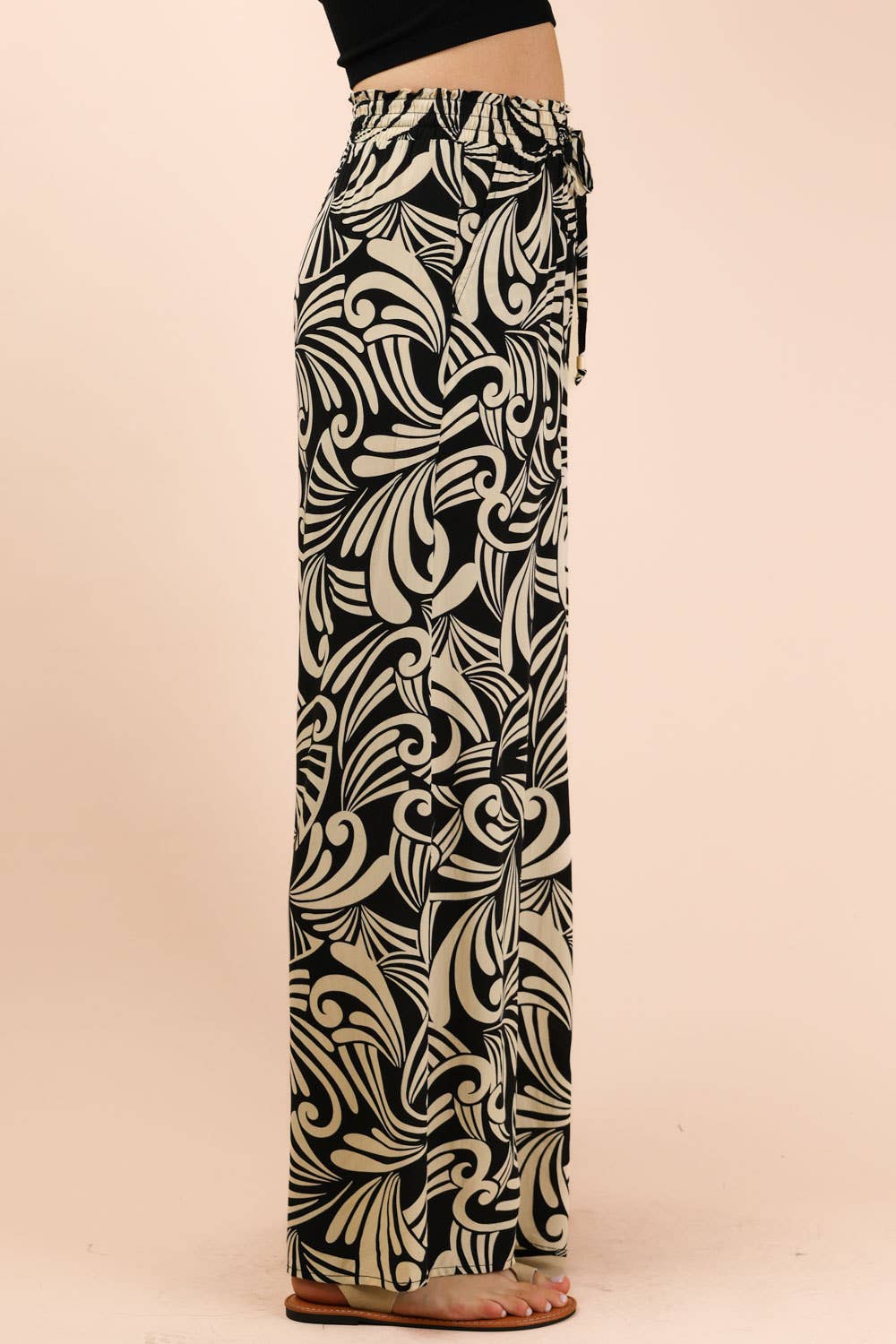 NP70715-Printed Wide Leg Long Pants