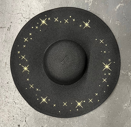 Starry Night Gold Floppy Sun Hat XL Brim
