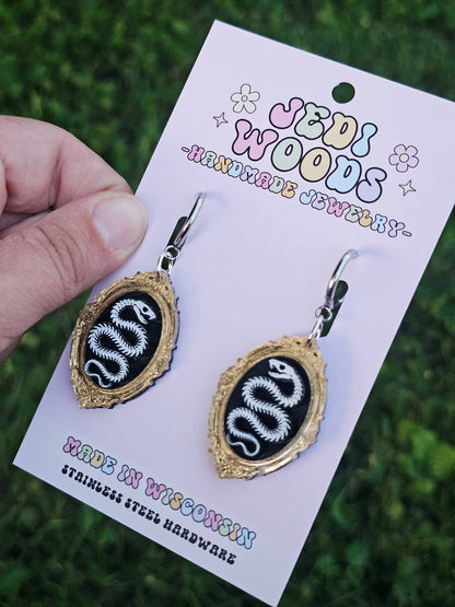 Snake Skeleton Oddities Frame Earrings (Gauge Friendly)