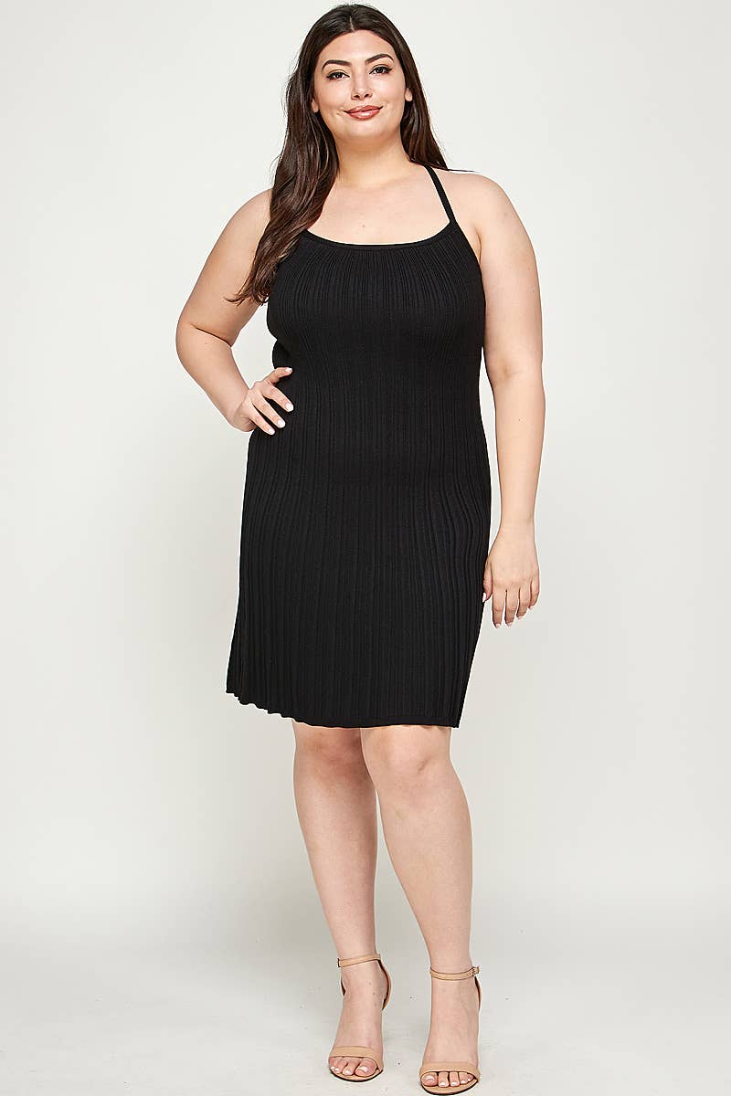 Pleated Knit Fit and Flare Dress | Plus