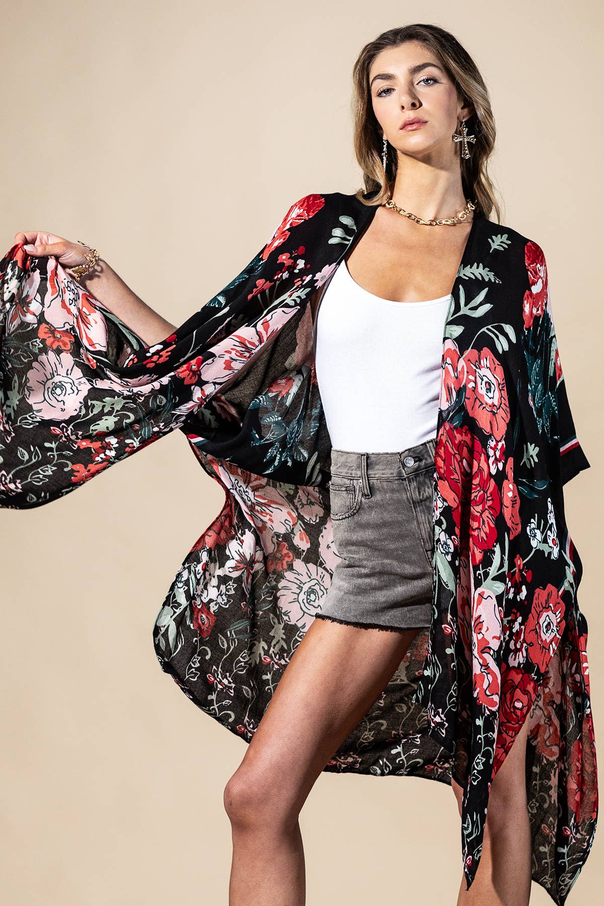 Red Flower Garden  Kimono