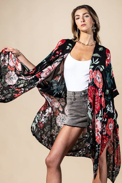 Red Flower Garden  Kimono