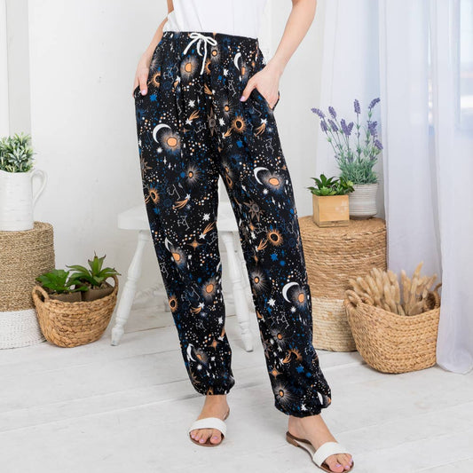 Galaxy Print Pant With Pocket and Drawstring