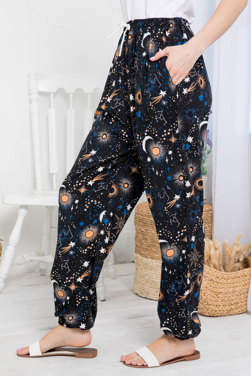 Galaxy Print Pant With Pocket and Drawstring