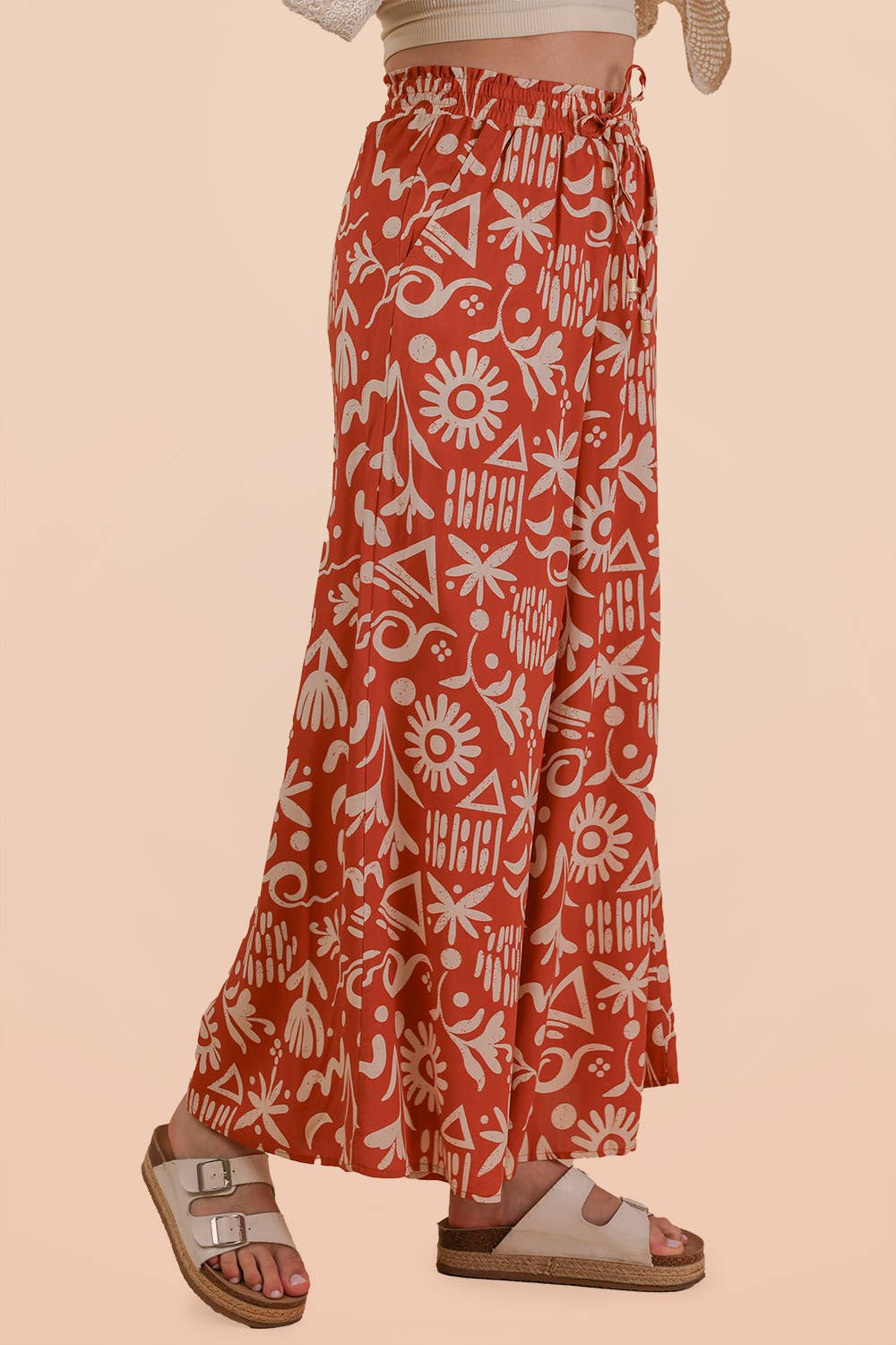NP70715-Printed Wide Leg Long Pants