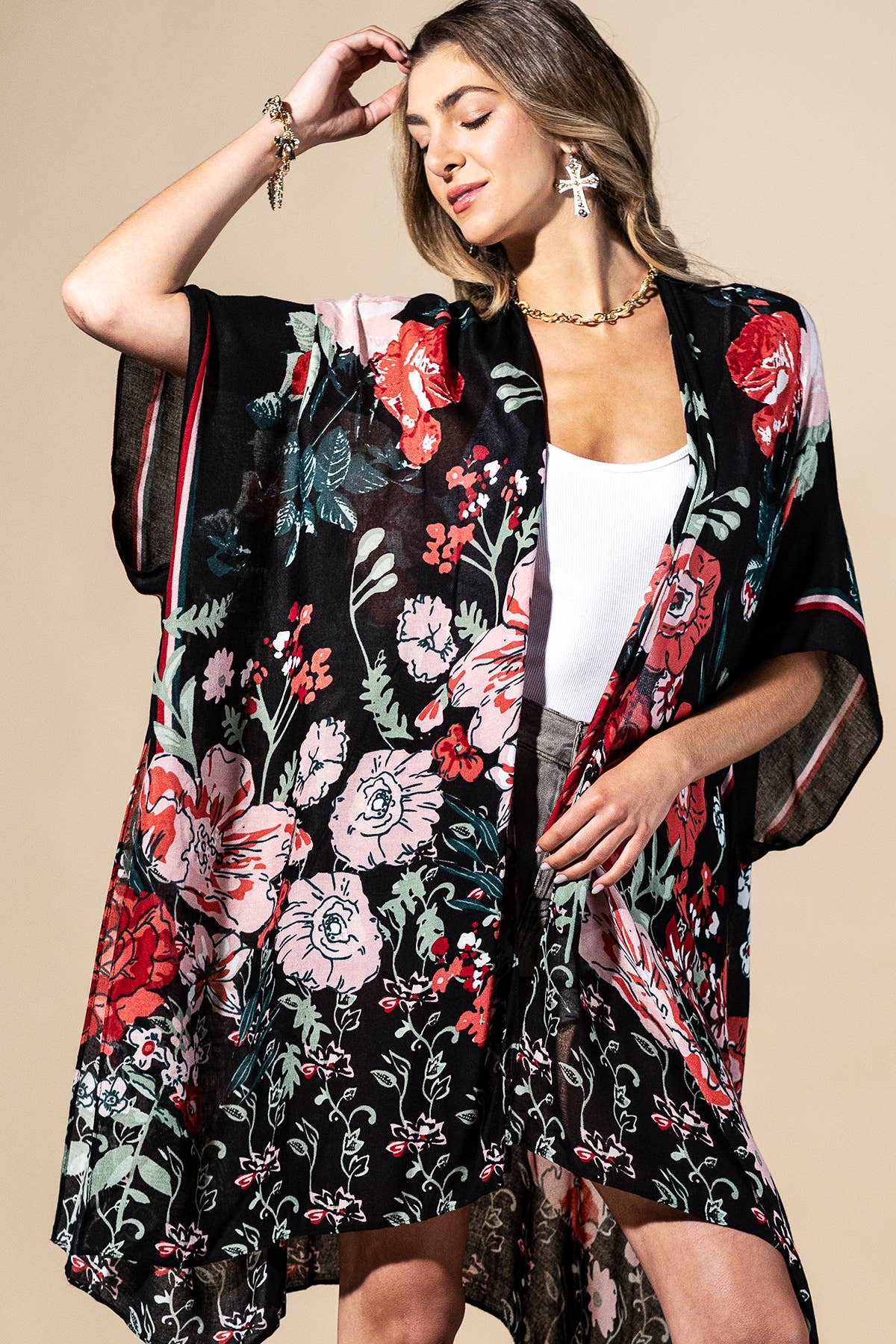 Red Flower Garden  Kimono
