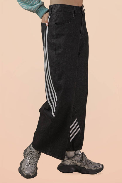 VJP90051-VERY JEAN Twill Tape Detail Washed Denim Pants
