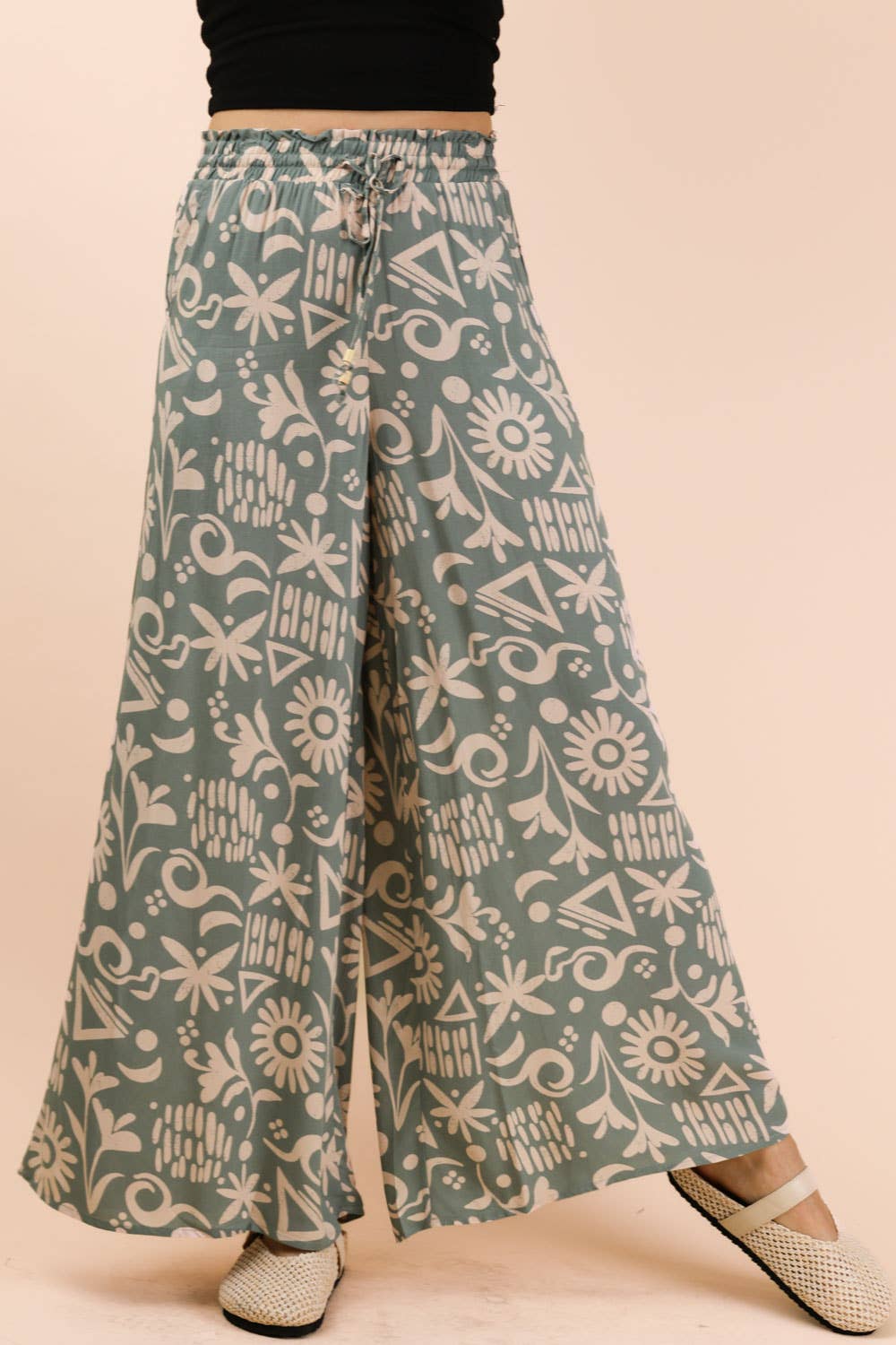 NP70715-Printed Wide Leg Long Pants