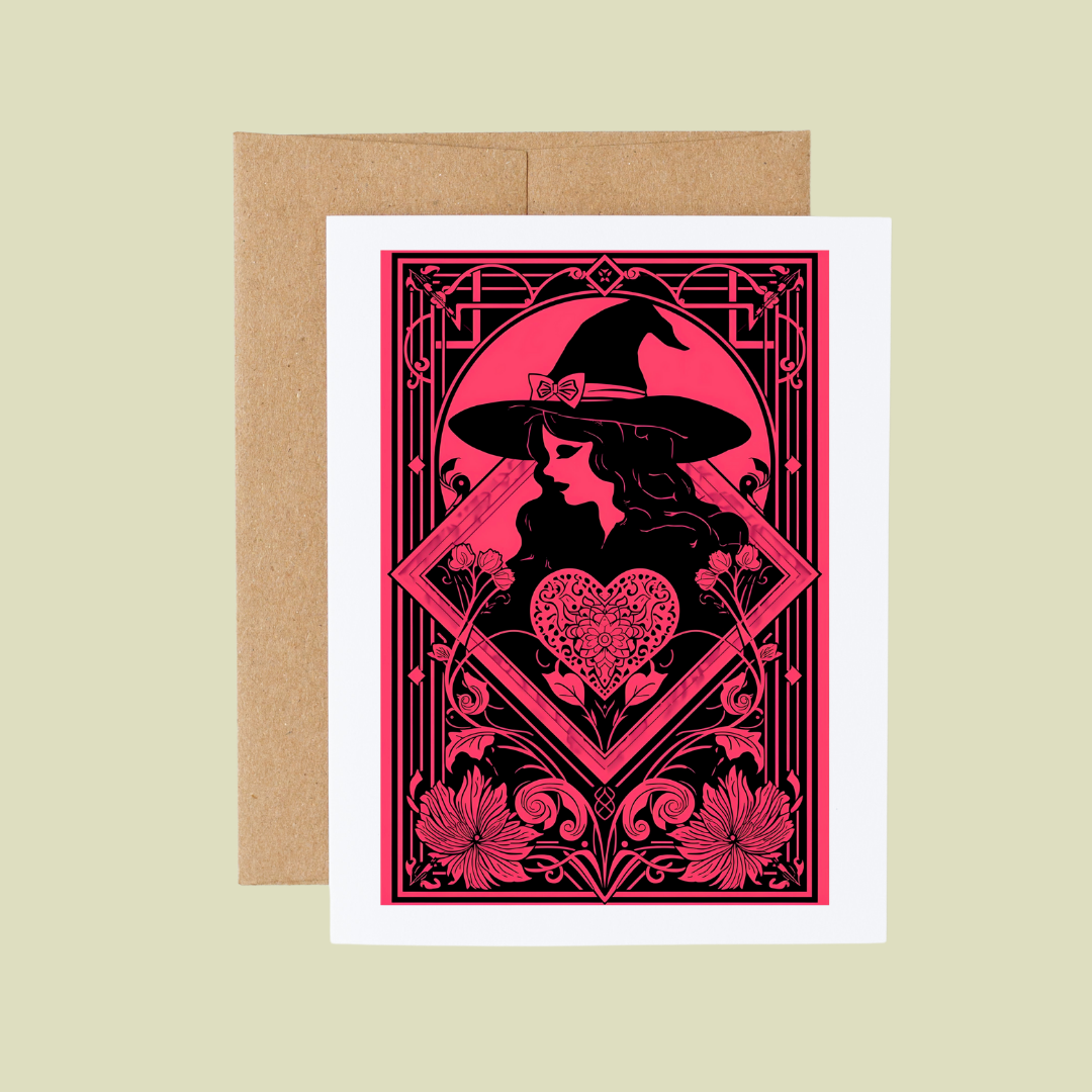 Hot Pink and Black Witchy Valentine Notecard