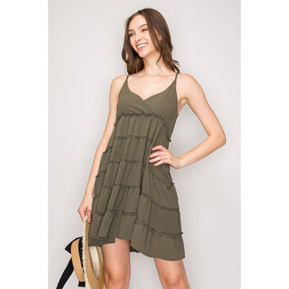Sleeveless Tiered Ruffle Babydoll Flowy Mini Dress