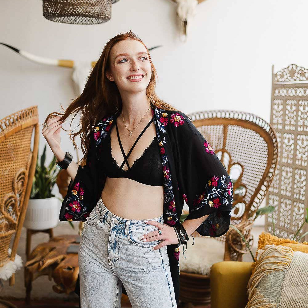 Anemone Embroidered Kimono