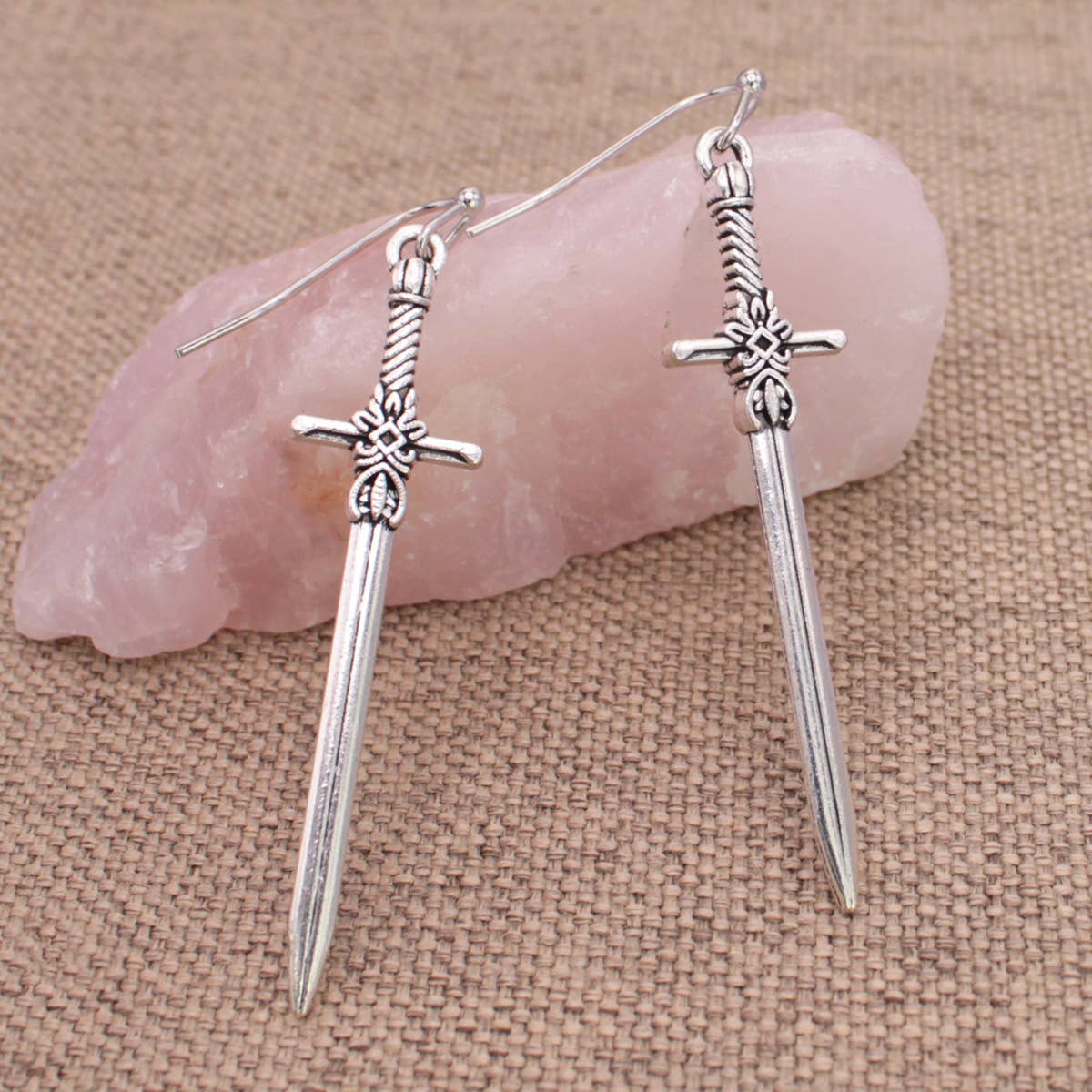 Antiqued Silver Sword Earrings