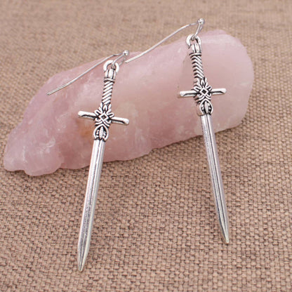 Antiqued Silver Sword Earrings