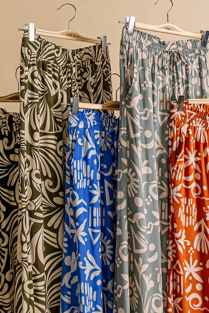 NP70715-Printed Wide Leg Long Pants