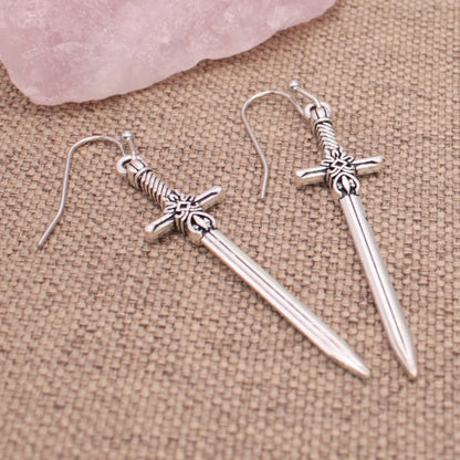 Antiqued Silver Sword Earrings