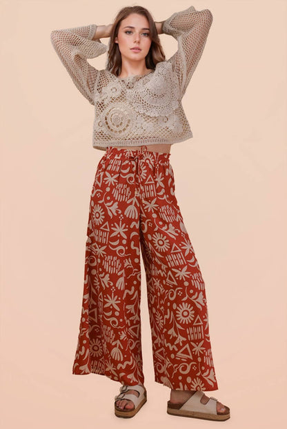 NP70715-Printed Wide Leg Long Pants