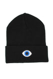 Third Blue Eye Embroidered Black Beanie Hat
