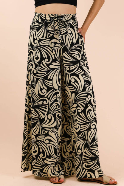 NP70715-Printed Wide Leg Long Pants