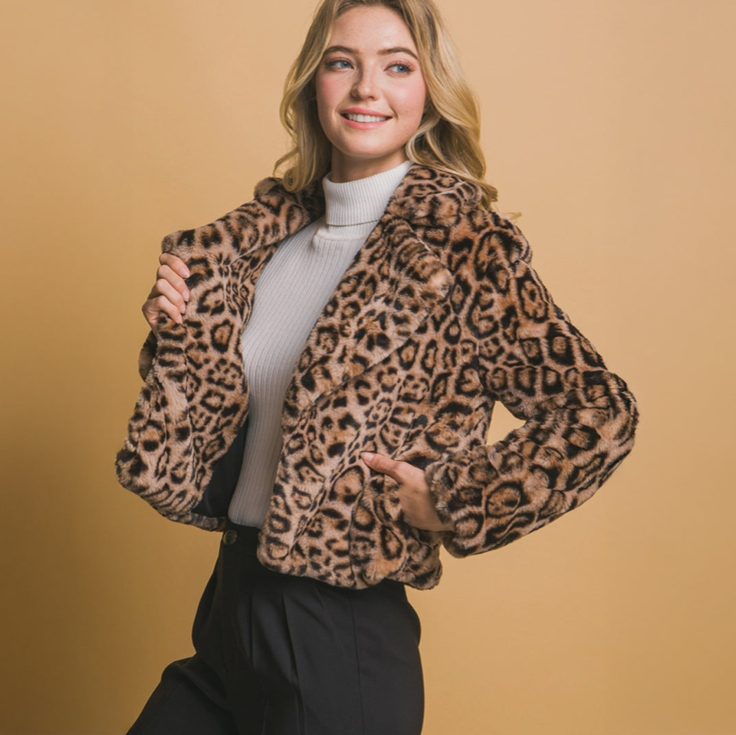 Leopard Print Faux Fur Jacket
