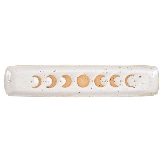 Moon Phases White Ceramic Incense Burner