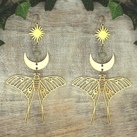 Celestial Luna Moth Oversized Gold Earrings