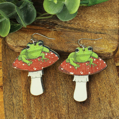 Toad Stool Mushroom Wood Earrings