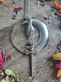 Tarot Sword Moon & Hand Long Necklace
