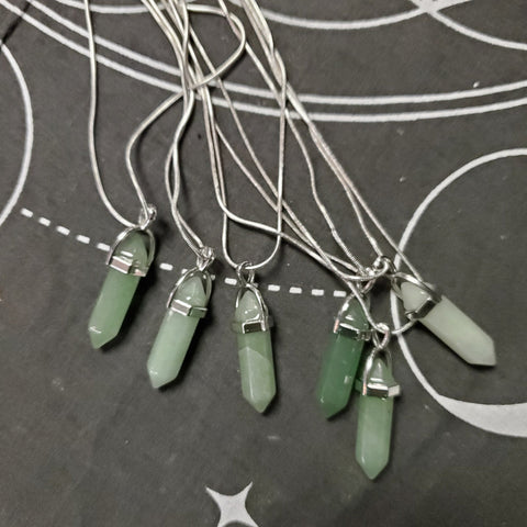 Green Aventurine Crystal Point Silver Necklace
