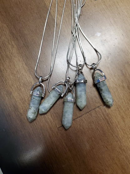 Gray Moonstone Crystal Point Silver Necklace