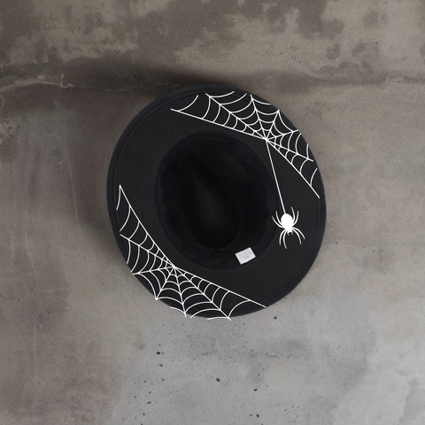 Spider and Webs - Witchy Gothic Alt Wide Brimmed Felt Hat