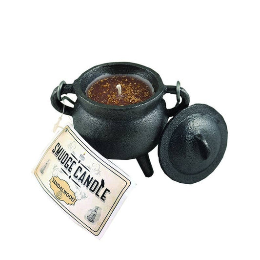 Sandalwood Smudge Candle in 4 inch Cast Iron Cauldron