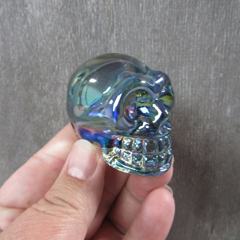 Titanium Aura Glass Medium Skull Figurine