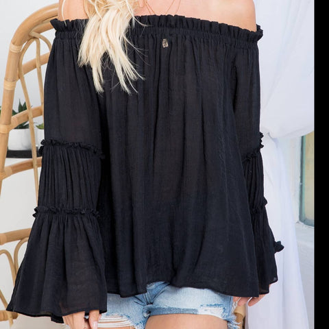 Off Shoulder Tiered Bell Sleeve Top