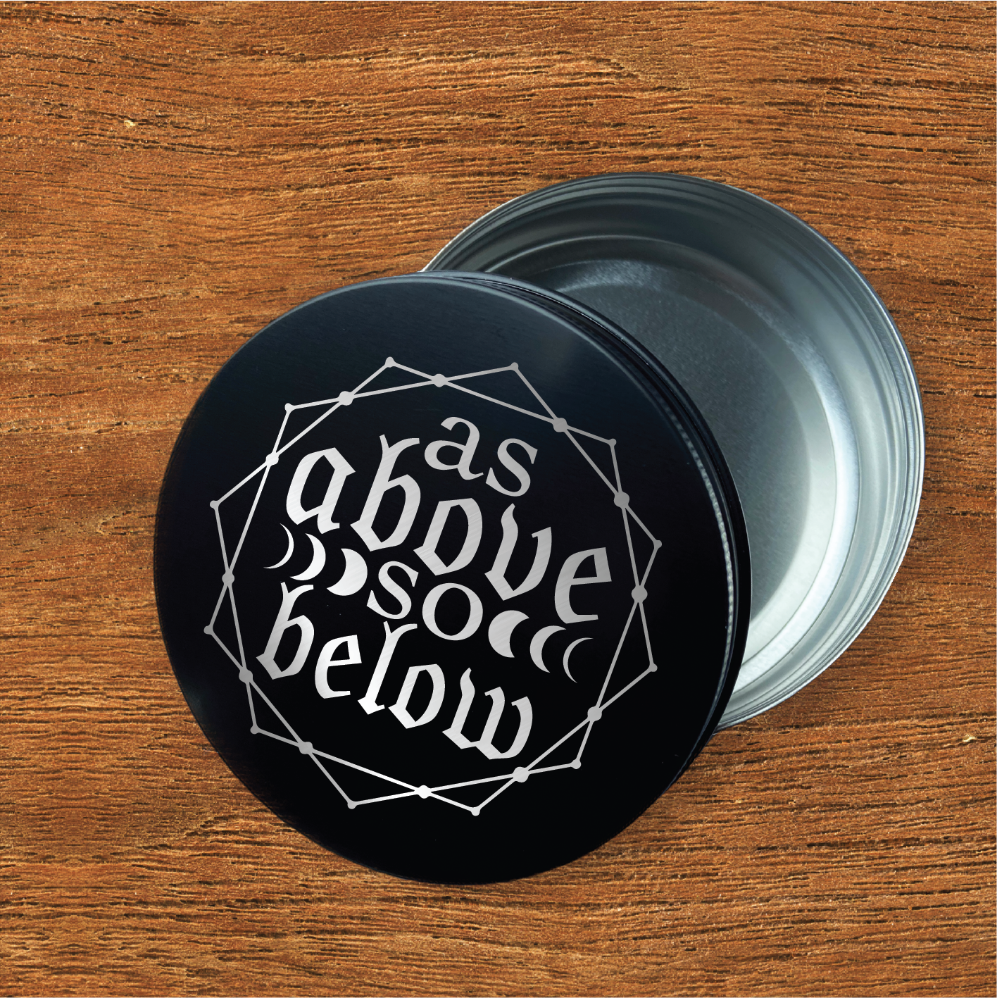 "As above" engraved 4oz metal herb stash/storage container