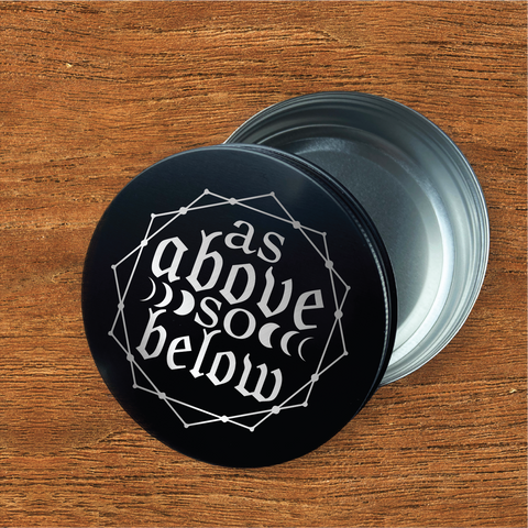"As above" engraved 4oz metal herb stash/storage container