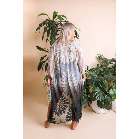Ombre Dip Dye Cotton Lace Kimono