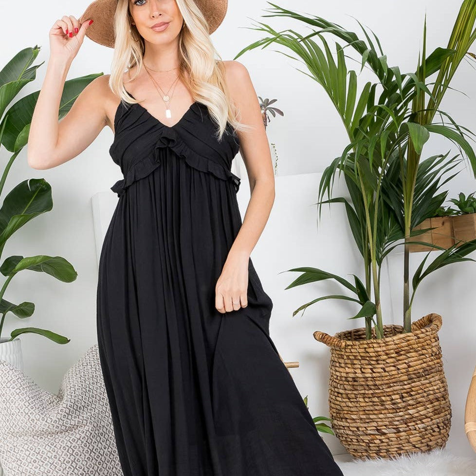 Ruffle V Neck Maxi Dress