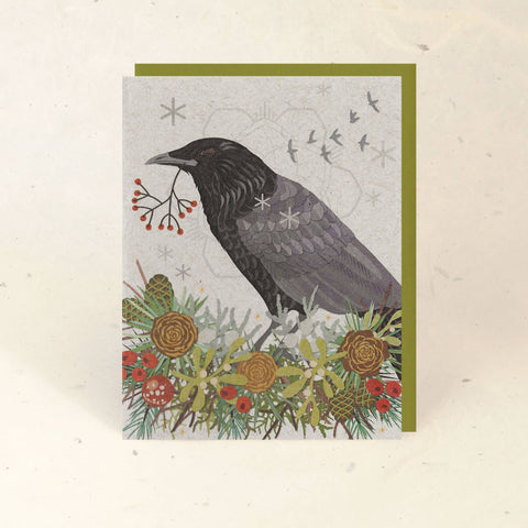 Winter Crow Holiday Paper Card
