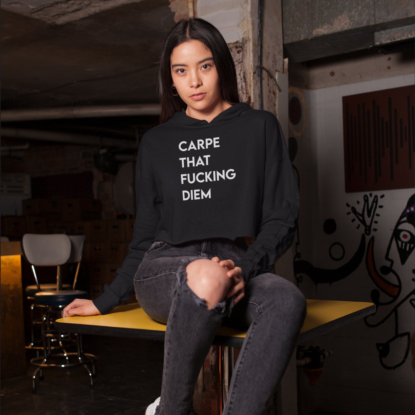 Carpe That F-king Diem Womens Cropped Hoodie